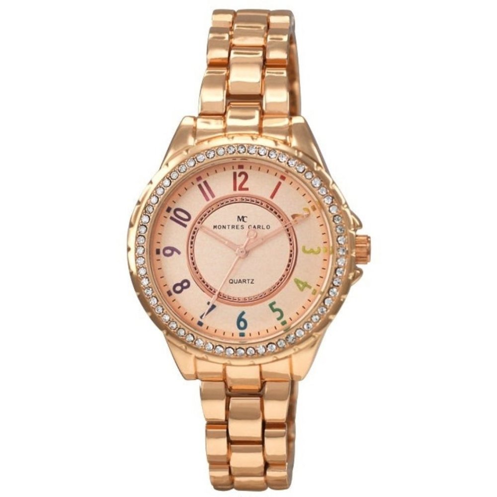38mm Montres Carlo Women Fashion Rose Ladies Stones Metal Luxury Dress Watch